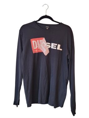Diesel Black Long Sleeve Red & White Logo Tee Size XXL